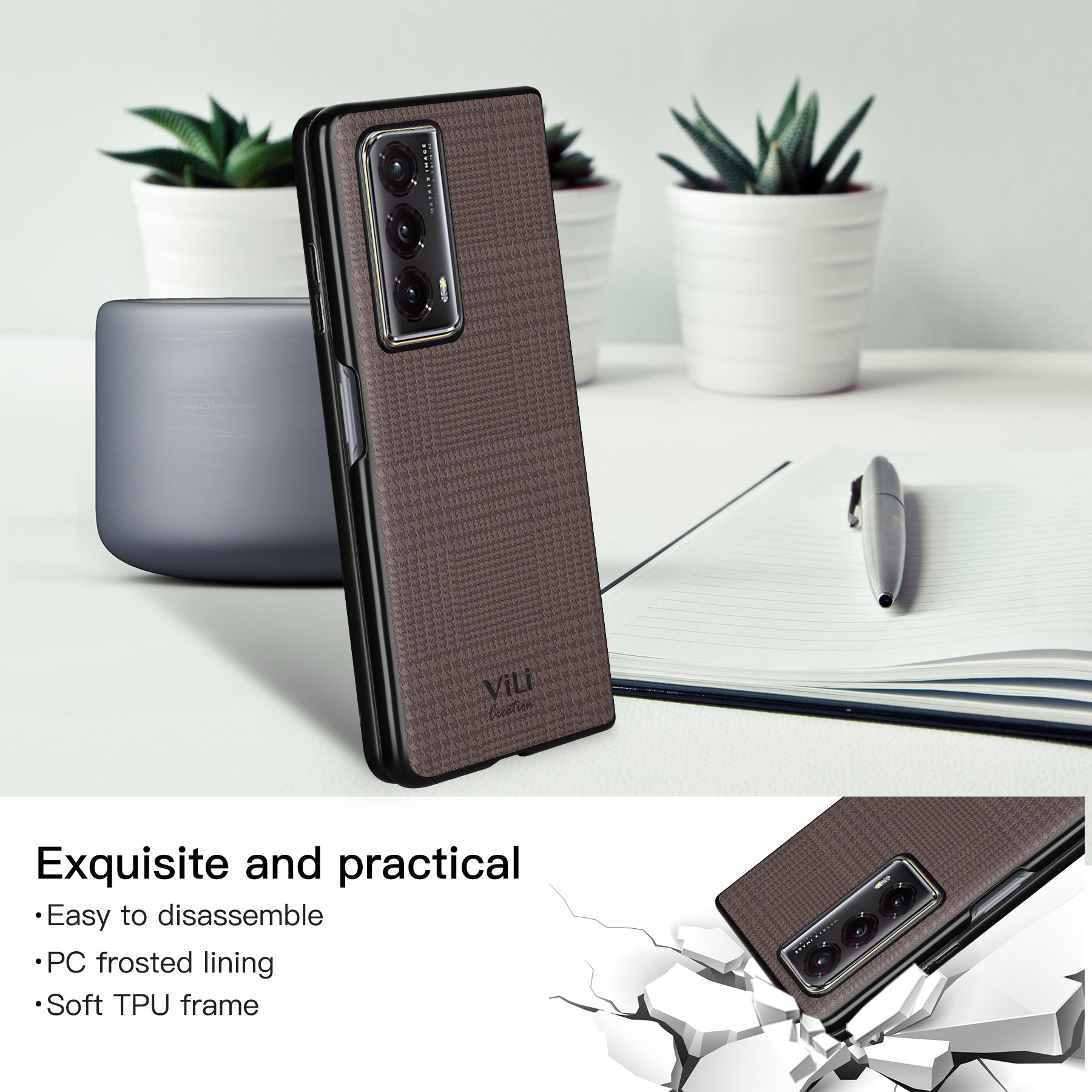 VILI TH Series for Honor Magic Vs2 5G Phone Cover Shockproof PU Leather Coated PC+TPU Case VILI TH Series for Honor Magic Vs2 5G Phone Cover Shockproof PU Leather Coated PC+TPU Case